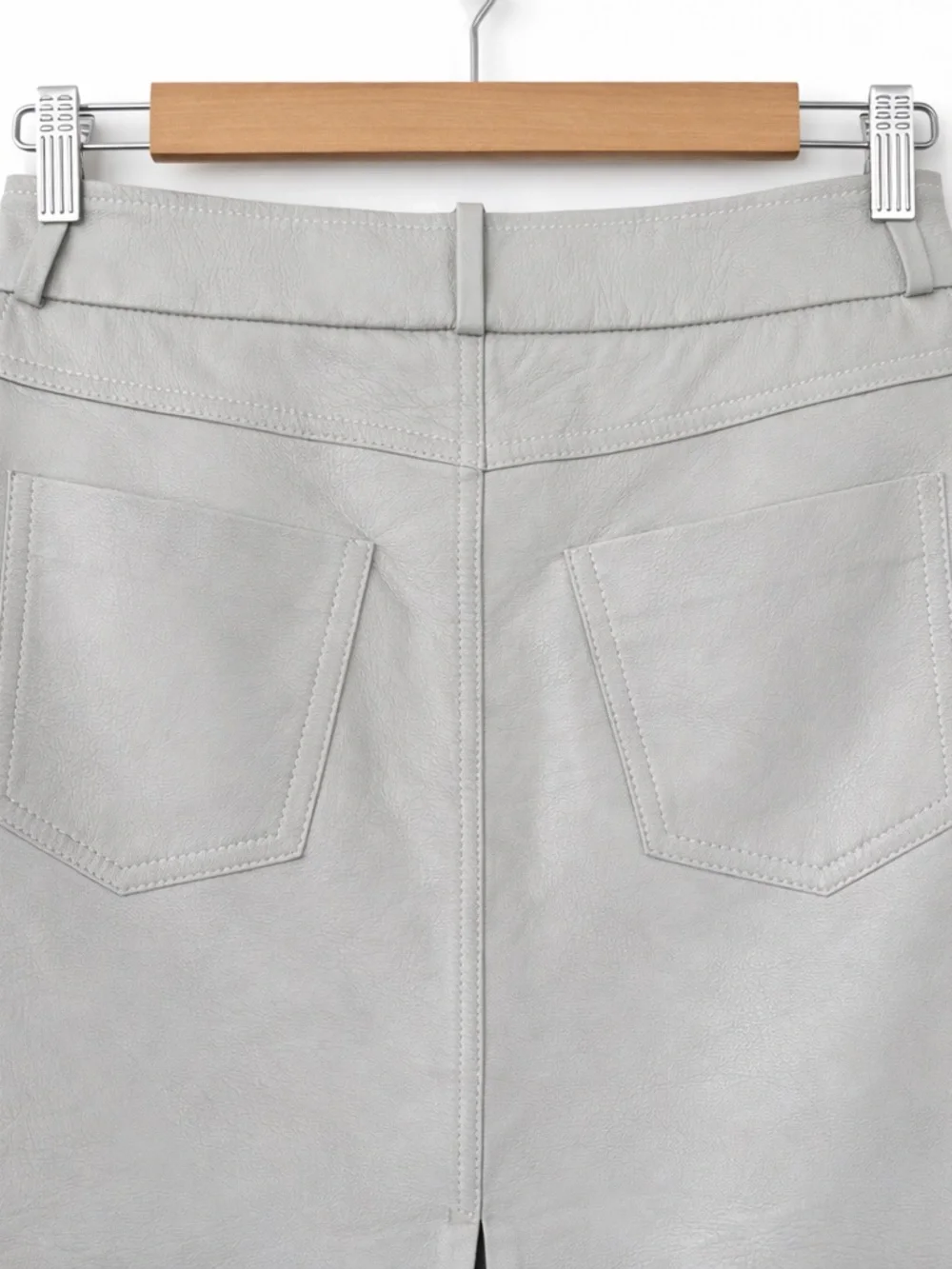 Stella McCartney Vegan Leather Midi Skirt Front Slit Taupe Minimalist Luxury SzM - Picture 4 of 12
